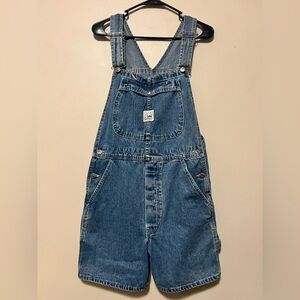 Lee Riveted Dungarees Carpenter Bib Shorts Overalls Women's Small VTG 90s